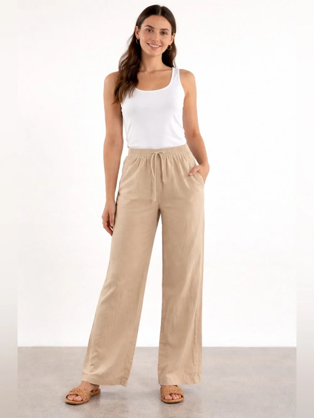 Beige Wide-Leg Pants – Size 10 Tall - Picture 1 of 7